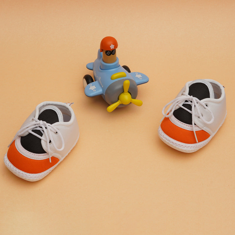 6 To 12 Months Pack Of 1 Baby Boys & Girls Cotton Booties (White,Black,Orange)-BT4790