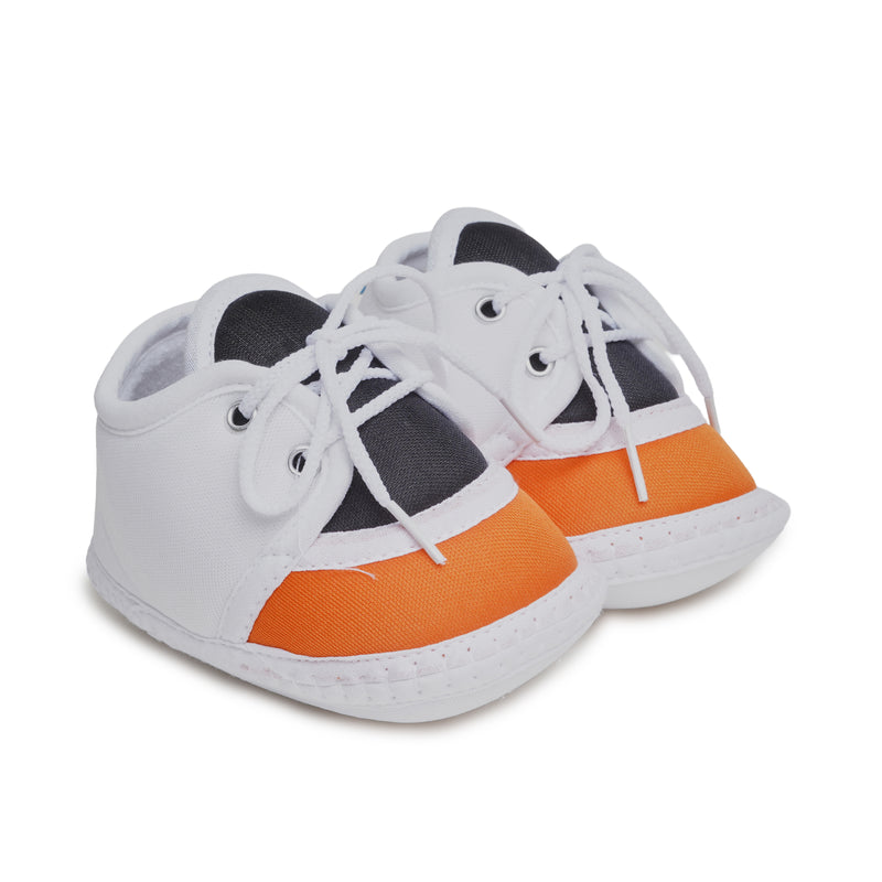 6 To 12 Months Pack Of 1 Baby Boys & Girls Cotton Booties (White,Black,Orange)-BT4790