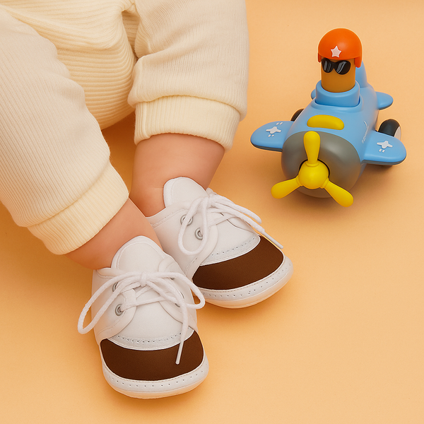 6 To 12 Months Pack Of 1 Baby Boys & Baby Girls Cotton Booties (White,Brown)-BT4791