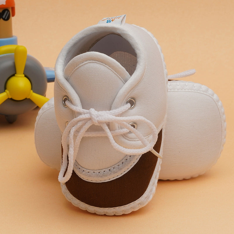 6 To 12 Months Pack Of 1 Baby Boys & Baby Girls Cotton Booties (White,Brown)-BT4791
