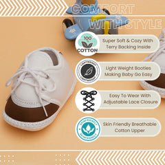 6 To 12 Months Pack Of 1 Baby Boys & Baby Girls Cotton Booties (White,Brown)-BT4791