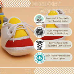 6 To 12 Months Pack Of 1 Baby Boys & Baby Girls Cotton Booties (White,Yellow,Red)-BT4792