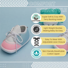 6 To 12 Months Pack Of 1 Baby Boys & Baby Girls Cotton Booties (White,Blue,Pink)-BT4793