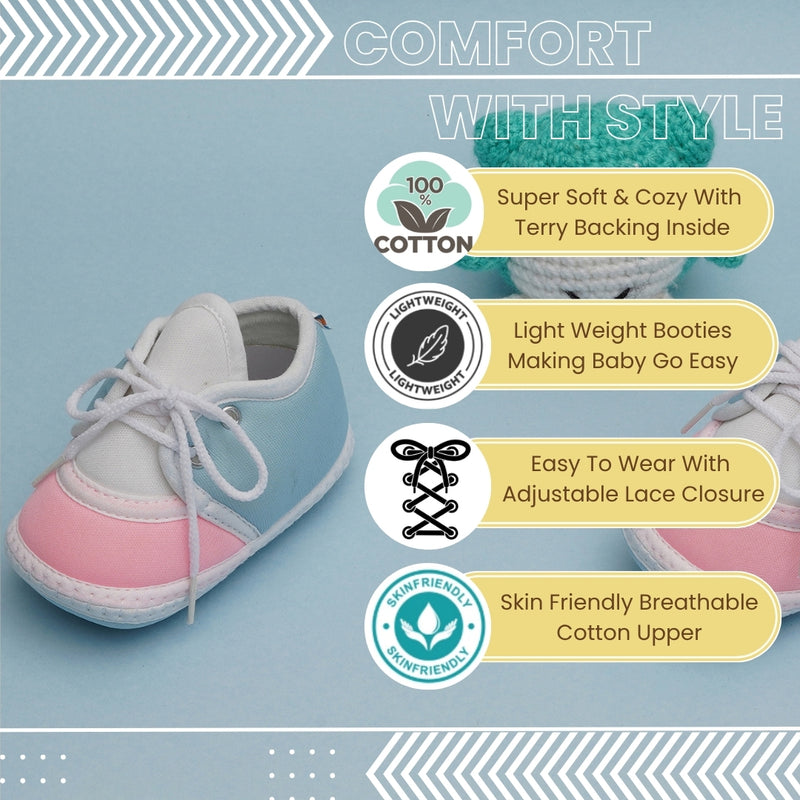 6 To 12 Months Pack Of 1 Baby Boys & Baby Girls Cotton Booties (White,Blue,Pink)-BT4793