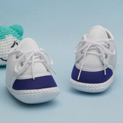 6 To 12 Months Pack Of 1 Baby Boys & Baby Girls Cotton Booties (White,Blue)-BT4794