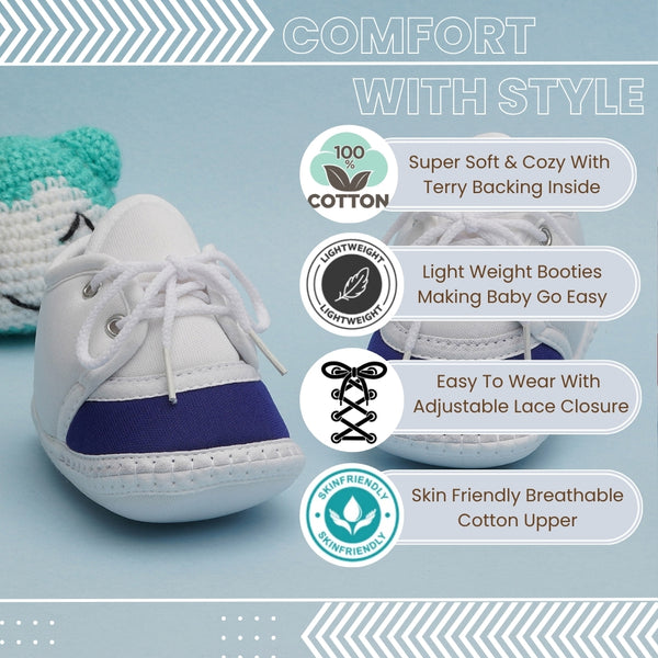 6 To 12 Months Pack Of 1 Baby Boys & Baby Girls Cotton Booties (White,Blue)-BT4794
