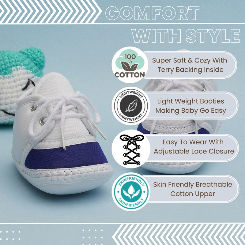 6 To 12 Months Pack Of 1 Baby Boys & Baby Girls Cotton Booties (White,Blue)-BT4794