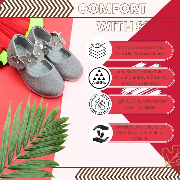 Synthetic Leather Ballerinas/Belly Sandal/Booties for Girls (Grey)-BT4807
