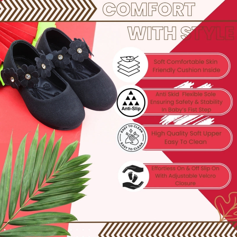 Synthetic Leather Ballerinas/Belly Sandal/Booties for Girls (Black)-BT4813