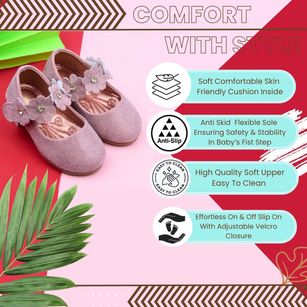 Synthetic Leather Ballerinas/Belly Sandal/Booties for Girls (Pink)-BT4816