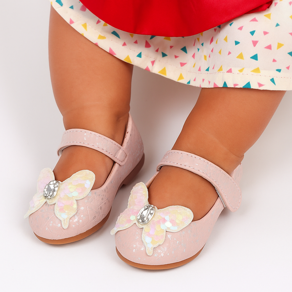 Synthetic Leather Ballerinas/Belly Sandal/Booties for Girls (Peach)-BT4825
