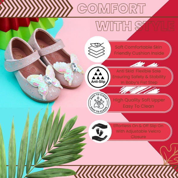 Synthetic Leather Ballerinas/Belly Sandal/Booties for Girls (Peach)-BT4825