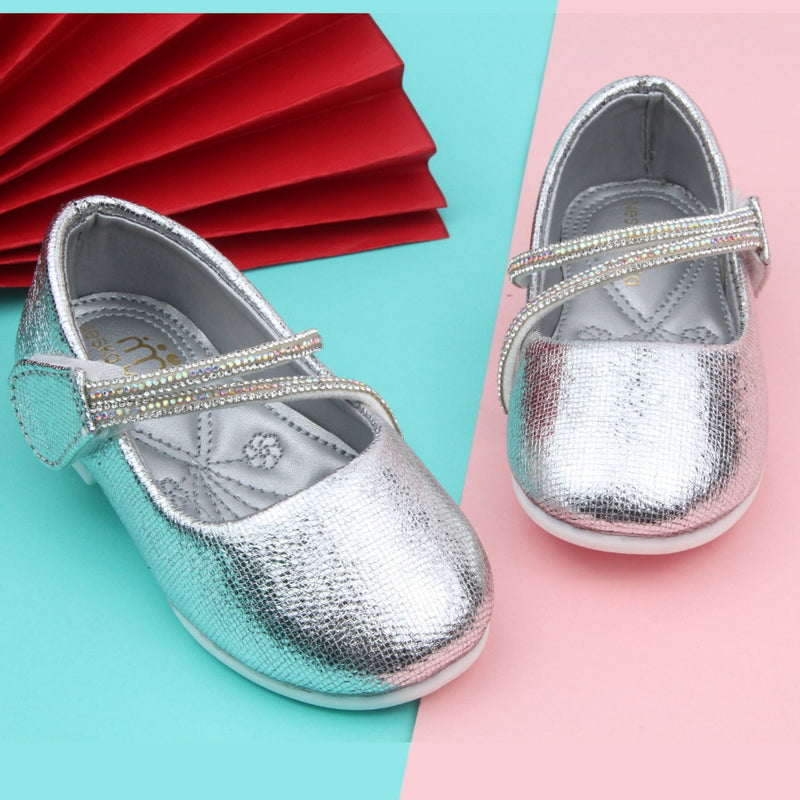Synthetic Leather Ballerinas/Belly Booties for Girls (Sliver)-BT4831