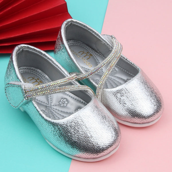 Synthetic Leather Ballerinas/Belly Booties for Girls (Sliver)-BT4831