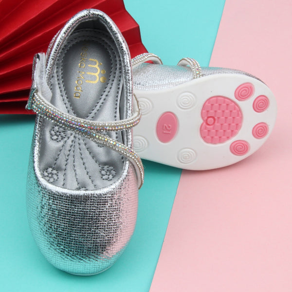 Synthetic Leather Ballerinas/Belly Booties for Girls (Sliver)-BT4831