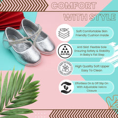 Synthetic Leather Ballerinas/Belly Booties for Girls (Sliver)-BT4831