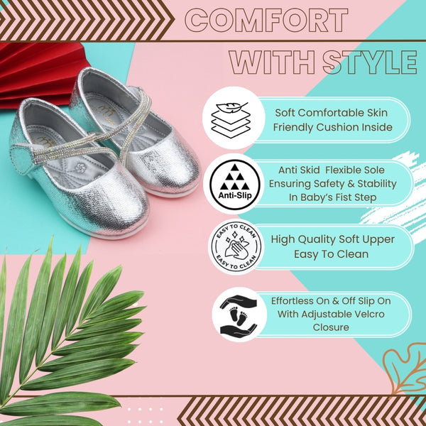 Synthetic Leather Ballerinas/Belly Booties for Girls (Sliver)-BT4831