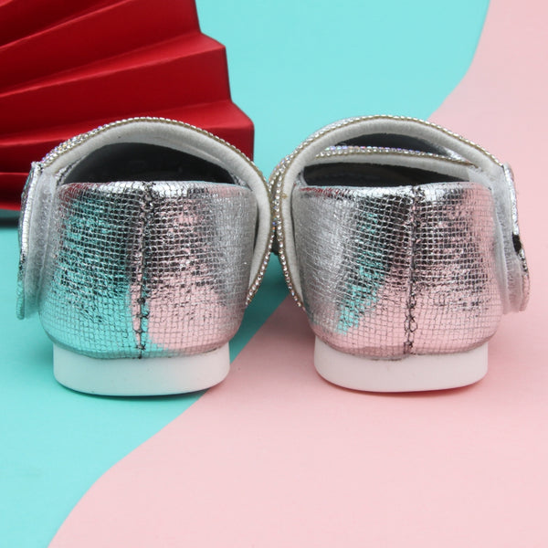 Synthetic Leather Ballerinas/Belly Booties for Girls (Sliver)-BT4831