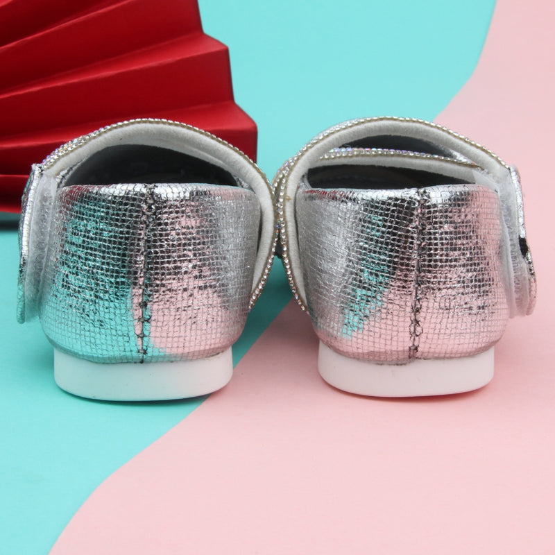 Synthetic Leather Ballerinas/Belly Booties for Girls (Sliver)-BT4831