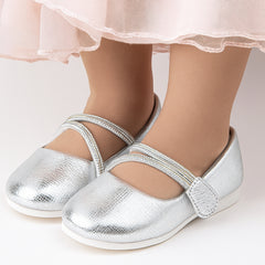Synthetic Leather Ballerinas/Belly Booties for Girls (Sliver)-BT4831