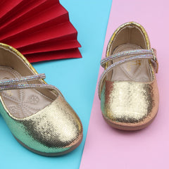 Synthetic Leather Ballerinas/Belly Booties for Girls (Golden)-BT4834