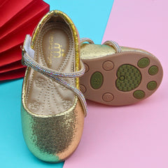 Synthetic Leather Ballerinas/Belly Booties for Girls (Golden)-BT4834