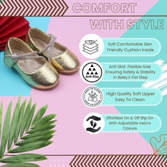 Synthetic Leather Ballerinas/Belly Booties for Girls (Golden)-BT4834