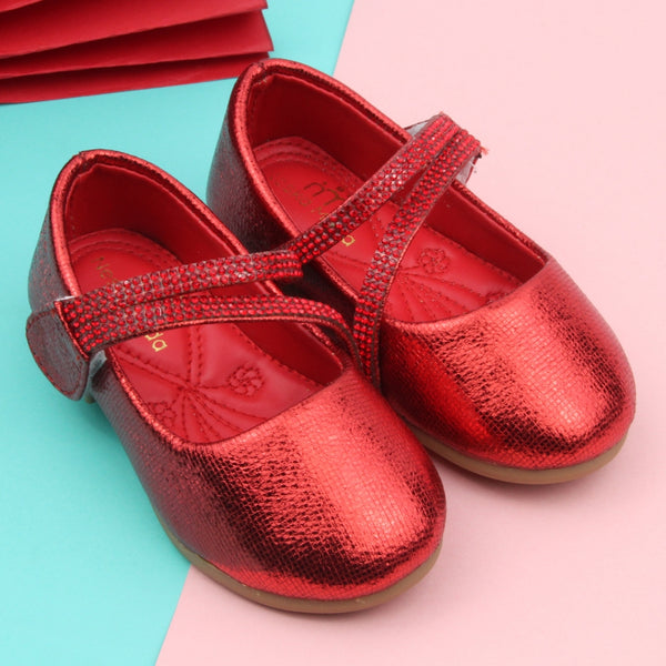 Synthetic Leather Ballerinas/Belly Sandal/Booties for Girls (Red)-BT4837