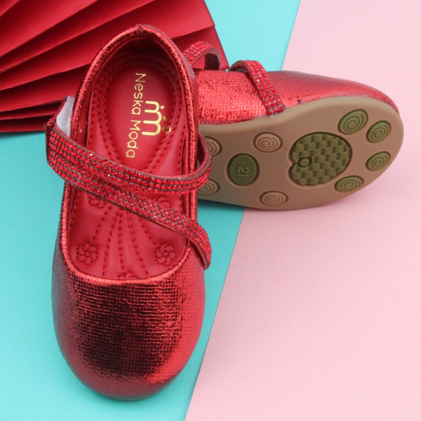 Synthetic Leather Ballerinas/Belly Sandal/Booties for Girls (Red)-BT4837