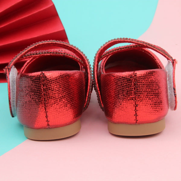 Synthetic Leather Ballerinas/Belly Sandal/Booties for Girls (Red)-BT4837