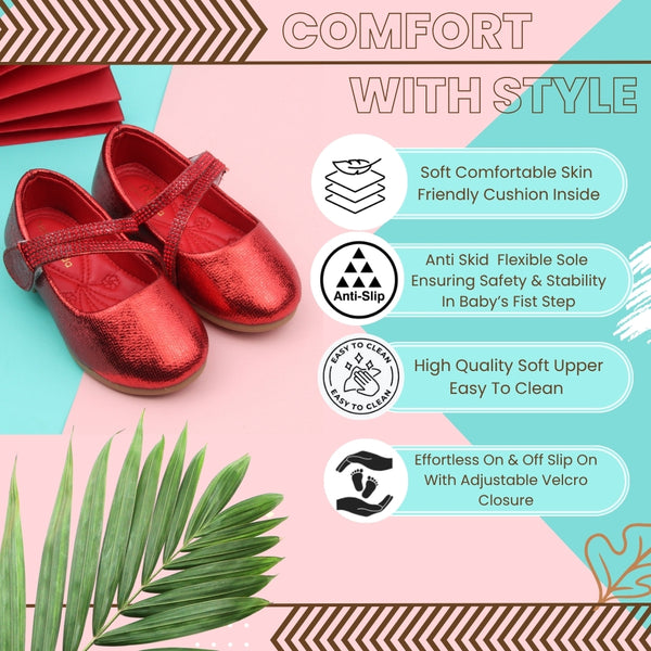 Synthetic Leather Ballerinas/Belly Sandal/Booties for Girls (Red)-BT4837