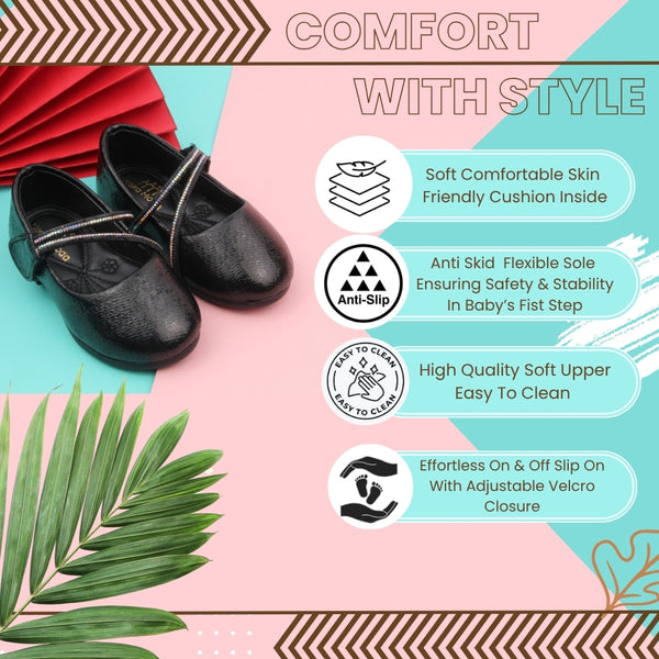 Synthetic Leather Ballerinas/Belly Sandal/Booties for Girls (Black)-BT4840