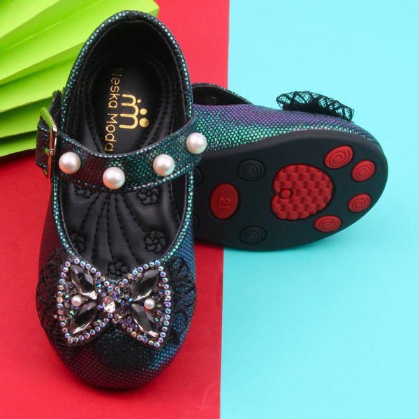 Synthetic Leather Ballerinas/Belly Sandal/Booties for Girls (Balck)-BT4846
