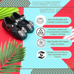 Synthetic Leather Ballerinas/Belly Sandal/Booties for Girls (Balck)-BT4846