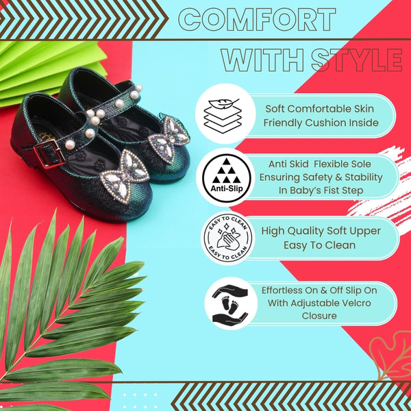 Synthetic Leather Ballerinas/Belly Sandal/Booties for Girls (Balck)-BT4846