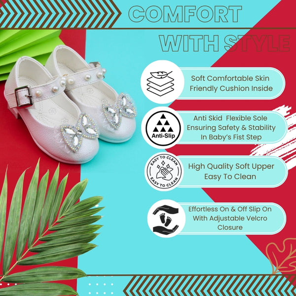Synthetic Leather Ballerinas/Belly Sandal/Booties for Girls (White)-BT4849