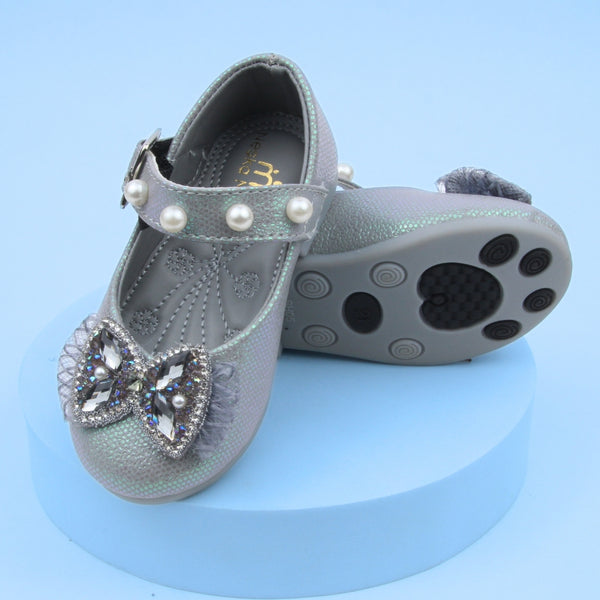 Synthetic Leather Ballerinas/Belly Sandal/Booties for Girls (Grey)-BT4855