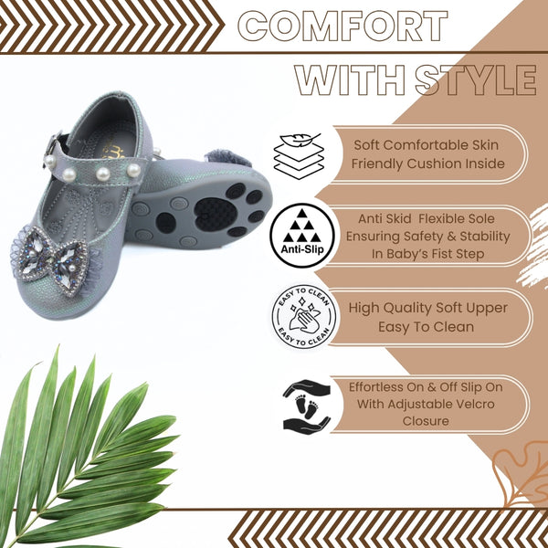 Synthetic Leather Ballerinas/Belly Sandal/Booties for Girls (Grey)-BT4855
