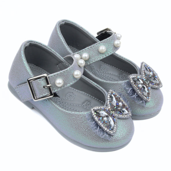 Synthetic Leather Ballerinas/Belly Sandal/Booties for Girls (Grey)-BT4855