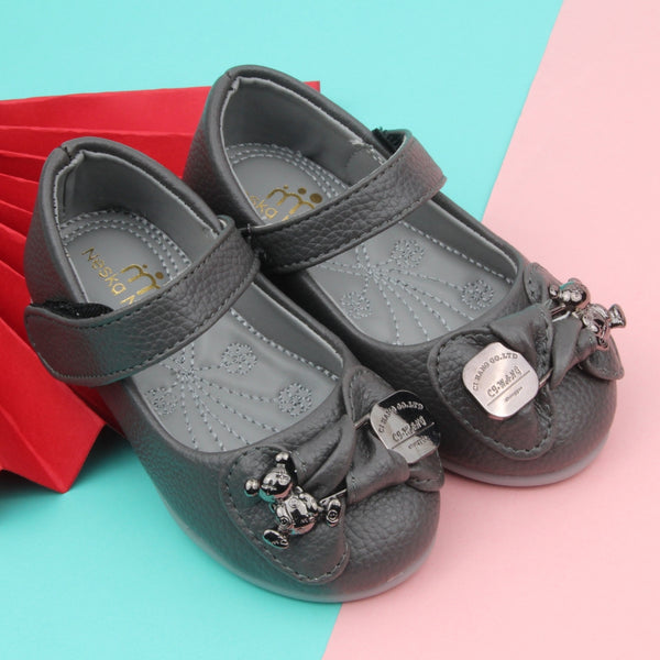 Synthetic Leather Ballerinas/Belly Sandal/Booties for Girls (Grey)-BT4858