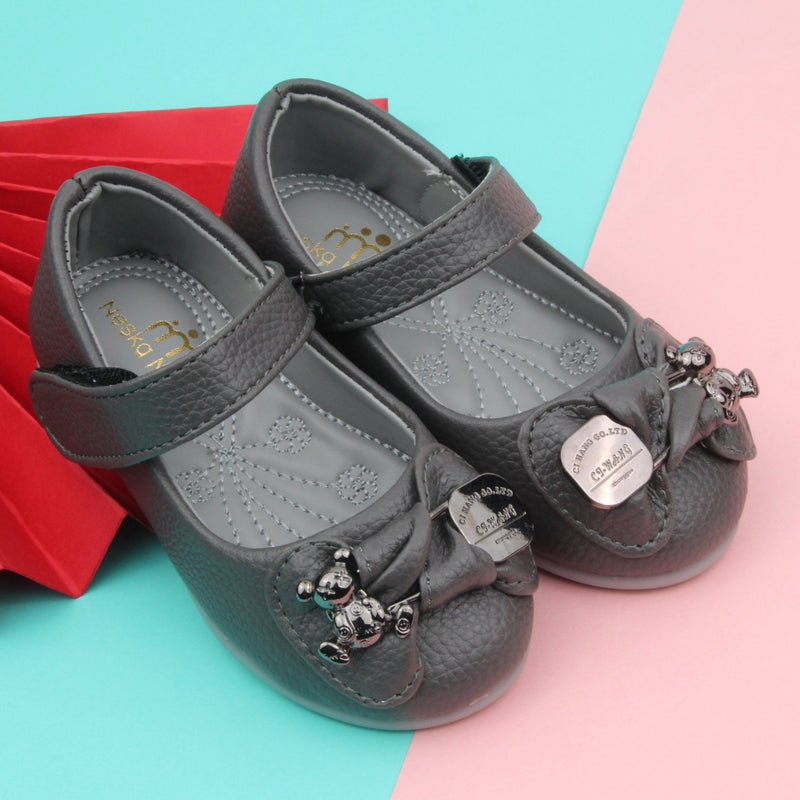 Synthetic Leather Ballerinas/Belly Sandal/Booties for Girls (Grey)-BT4858