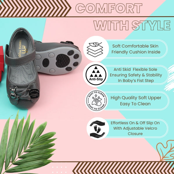 Synthetic Leather Ballerinas/Belly Sandal/Booties for Girls (Grey)-BT4858