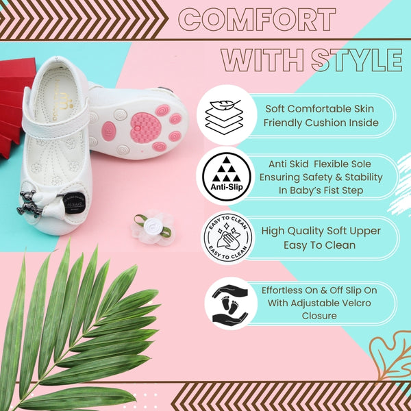Synthetic Leather Ballerinas/Belly Sandal/Booties for Girls (White)-BT4864