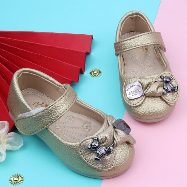 Synthetic Leather Ballerinas/Belly Booties for Girls (Golden)-BT4873