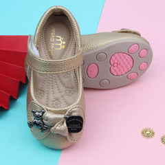 Synthetic Leather Ballerinas/Belly Booties for Girls (Golden)-BT4873