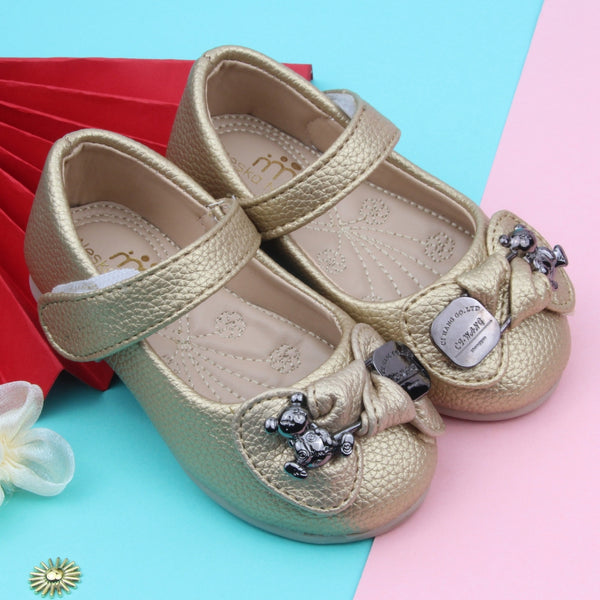 Synthetic Leather Ballerinas/Belly Booties for Girls (Golden)-BT4873