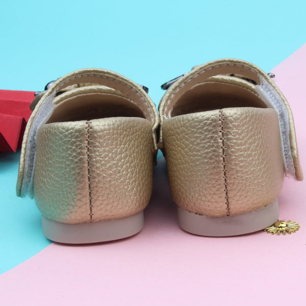 Synthetic Leather Ballerinas/Belly Booties for Girls (Golden)-BT4873