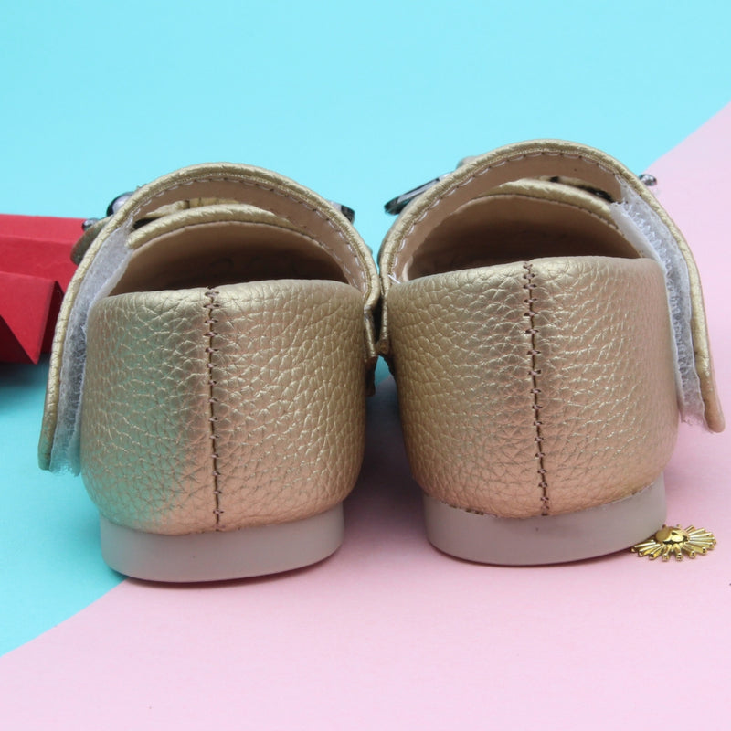 Synthetic Leather Ballerinas/Belly Booties for Girls (Golden)-BT4873