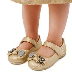 Synthetic Leather Ballerinas/Belly Booties for Girls (Golden)-BT4873