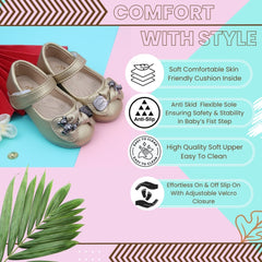 Synthetic Leather Ballerinas/Belly Booties for Girls (Golden)-BT4873